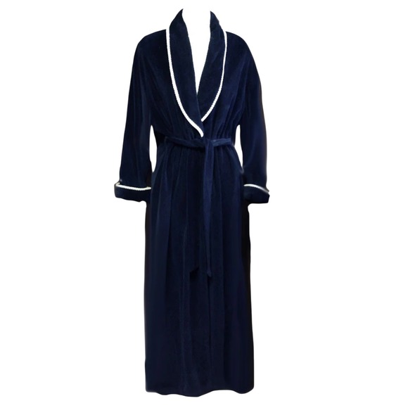 Diamond Tea Other - Diamond Tea Velvet Robe Navy Blue Petite Long Sleeve Tie Waist